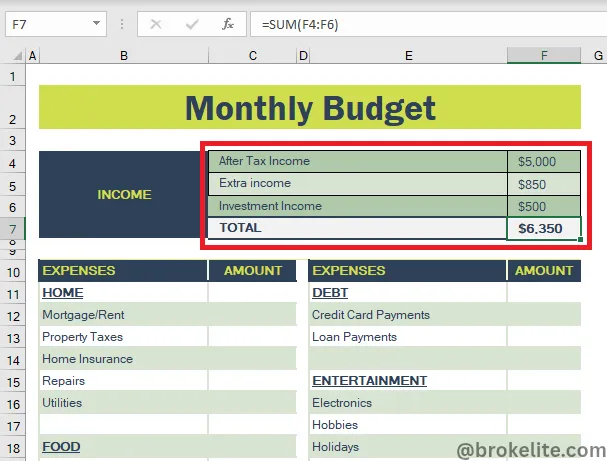 Monthly college expense tracker in Excel