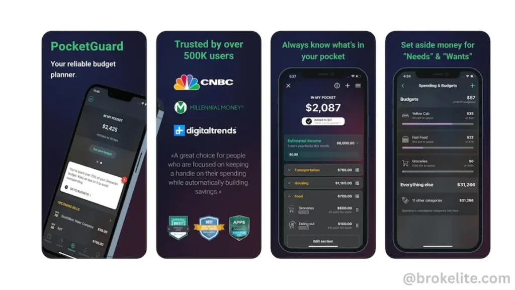 PocketGuard app showing safe-to-spend balance