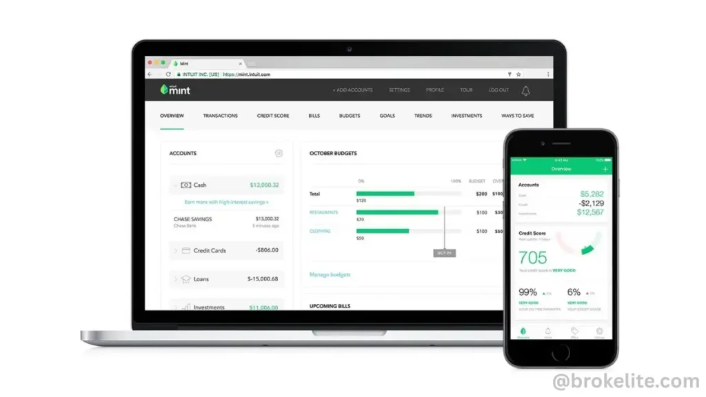 Mint app dashboard for budgeting overview